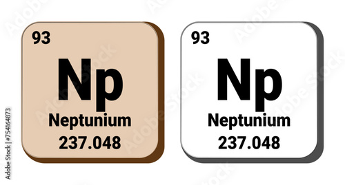 Np, Neptunium element vector icon, periodic table element. Vector illustration EPS 10 File. Isolated on white background.