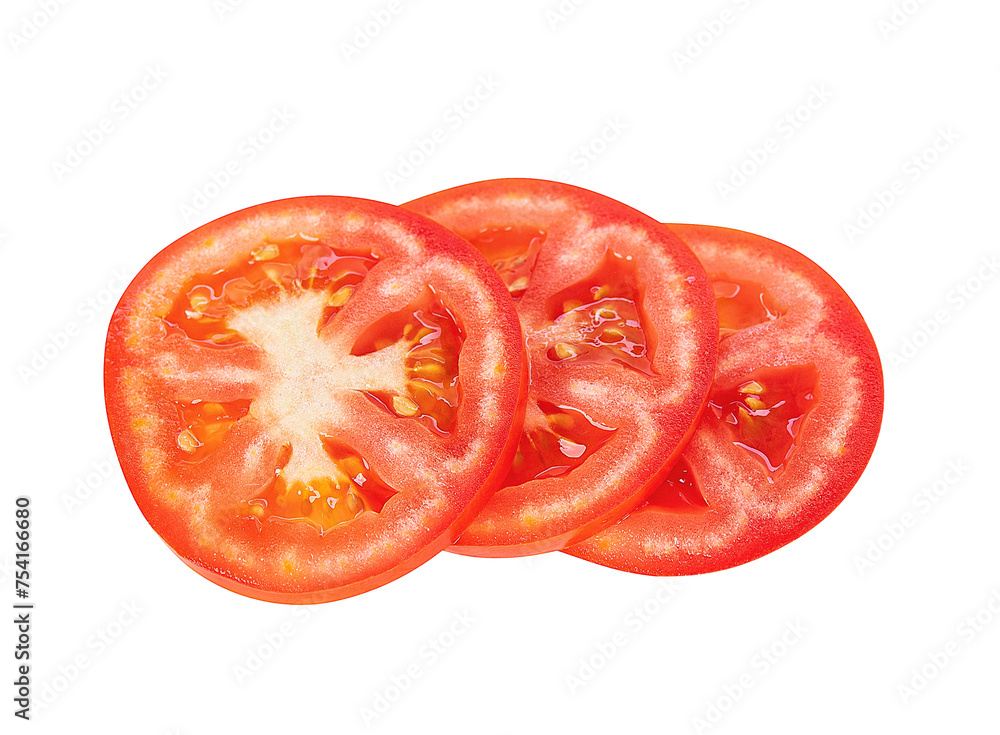 Slices of tomato isolated on transparent background. PNG