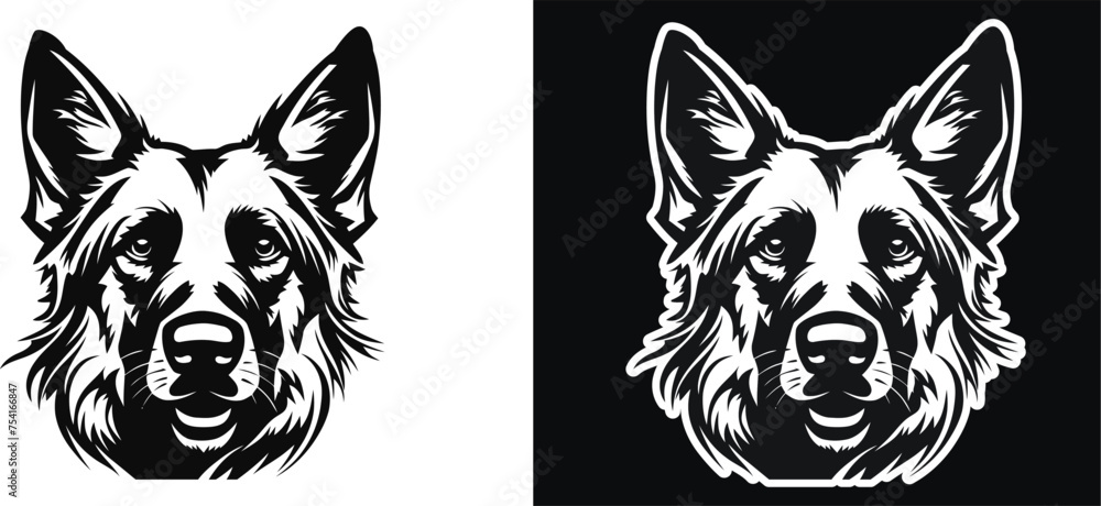 Fototapeta premium Dog big head Vector isolated illustration in black color on white background