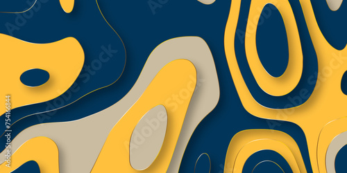 Colorful multi layers soft texture 3D paper cut topography relief banner. Papercut texture with topographic background, curved layers and elevation contour vector illustration