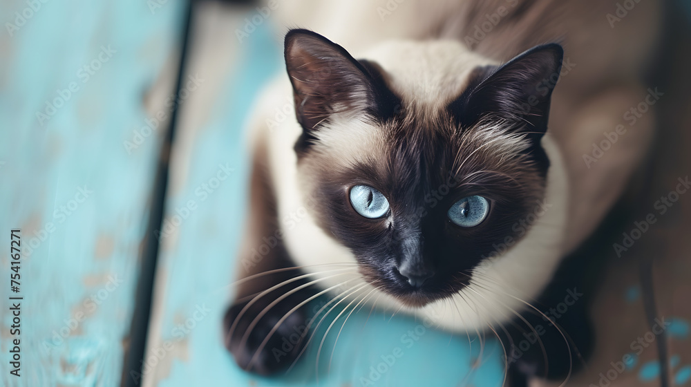Close-Up of a Siamese Cat with Striking Blue Eyes