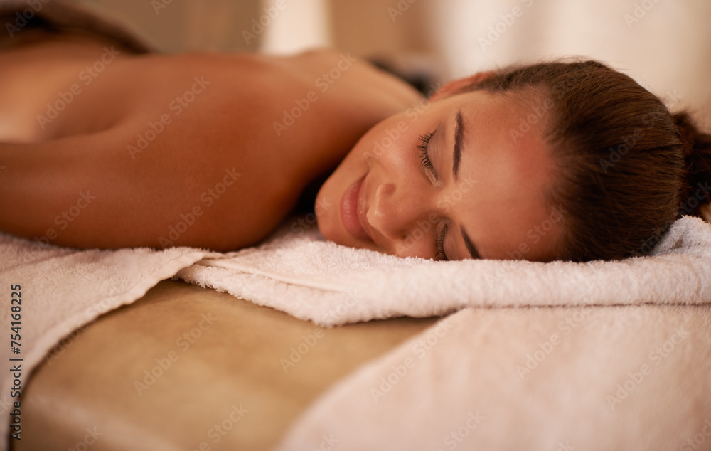 Peace, calm and woman in spa to relax for vitality or wellbeing, luxury and pamper for body care or treatment. Female person, resort and carefree after massage therapy for wellness and relaxation. Peace, calm and woman in spa to relax for vitality or wellbeing, luxury and pamper for body care or treatment. Female person, resort and carefree after massage therapy for wellness and relaxation.