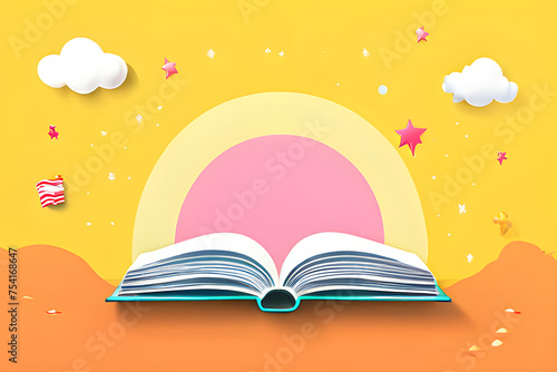 A minimalist and pastel-colored background for a Book Day poster, featuring a stack of books with pages gently flipping, generative ai