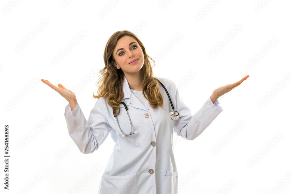 A lively young female doctor gesturing during a presentation A lively young female doctor gesturing during a presentation