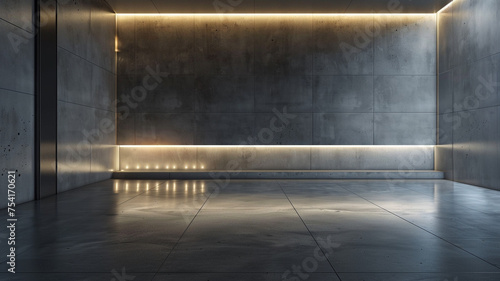A grey interior wall with beautiful built-in lighting  creating an elegant and serene ambiance