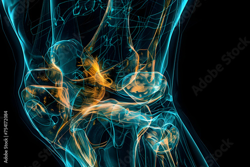 MRI image capturing the intricate network of ligaments within the knee, including the anterior and posterior cruciate ligaments. photo