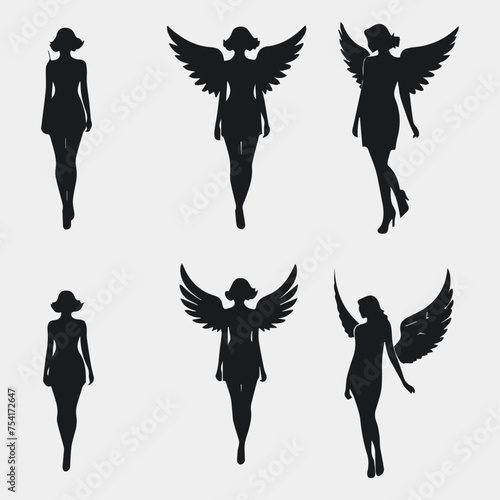 flat design angel silhouette collection