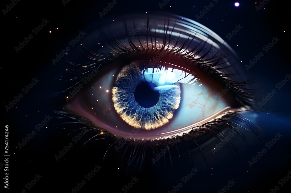 Mysterious cosmic eye watching in dark cosmic space effect
