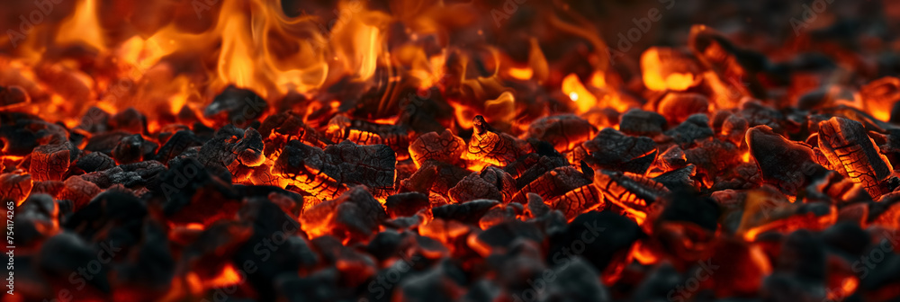 Glowing embers and flames in dark setting. Glowing embers and flames in dark setting.