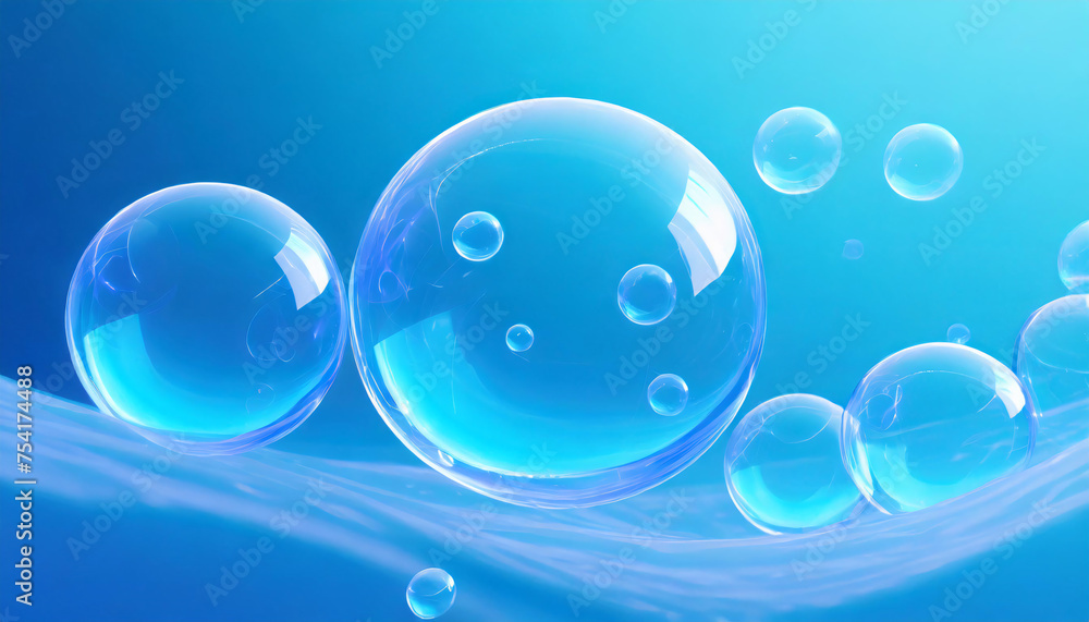 Abstract bubble design. Bubbles floating. Sustainability. Moisture and cells, research and development. Chemistry and biology, natural sciences. Hydrogen energy transition. Clean energy.
