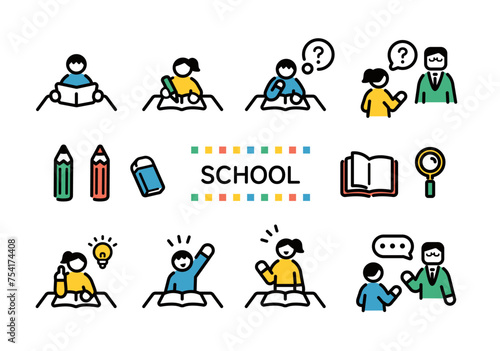 Elementary school learning illustration set