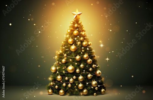 Golden Christmas Tree Background with Copy Space  © Saima