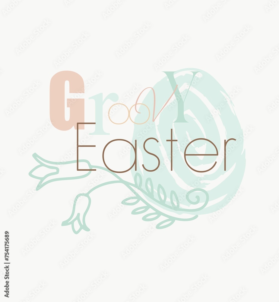 Obraz premium Happy easter. The print-ready holiday card is a trendy folk design with typography of individual Easter elements in pastel colors. Minimalist style of modern art.