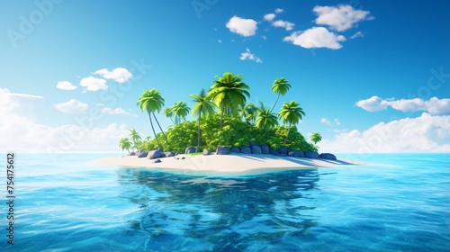 青い海と空と無人島、トロピカルな島の風景