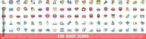 100 body icons set. Color line set of body vector icons thin line color flat on white