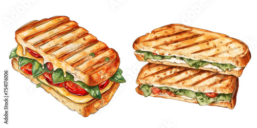Wallpaper Mural  set of two panini bread sandwich clipart breakfast snack watercolor illustration on transparent background Torontodigital.ca