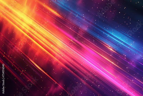 Vivid diagonal streaks of light with a cosmic glow in hues of pink and blue