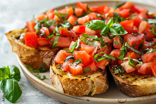 Toasted bread topped with bruschetta