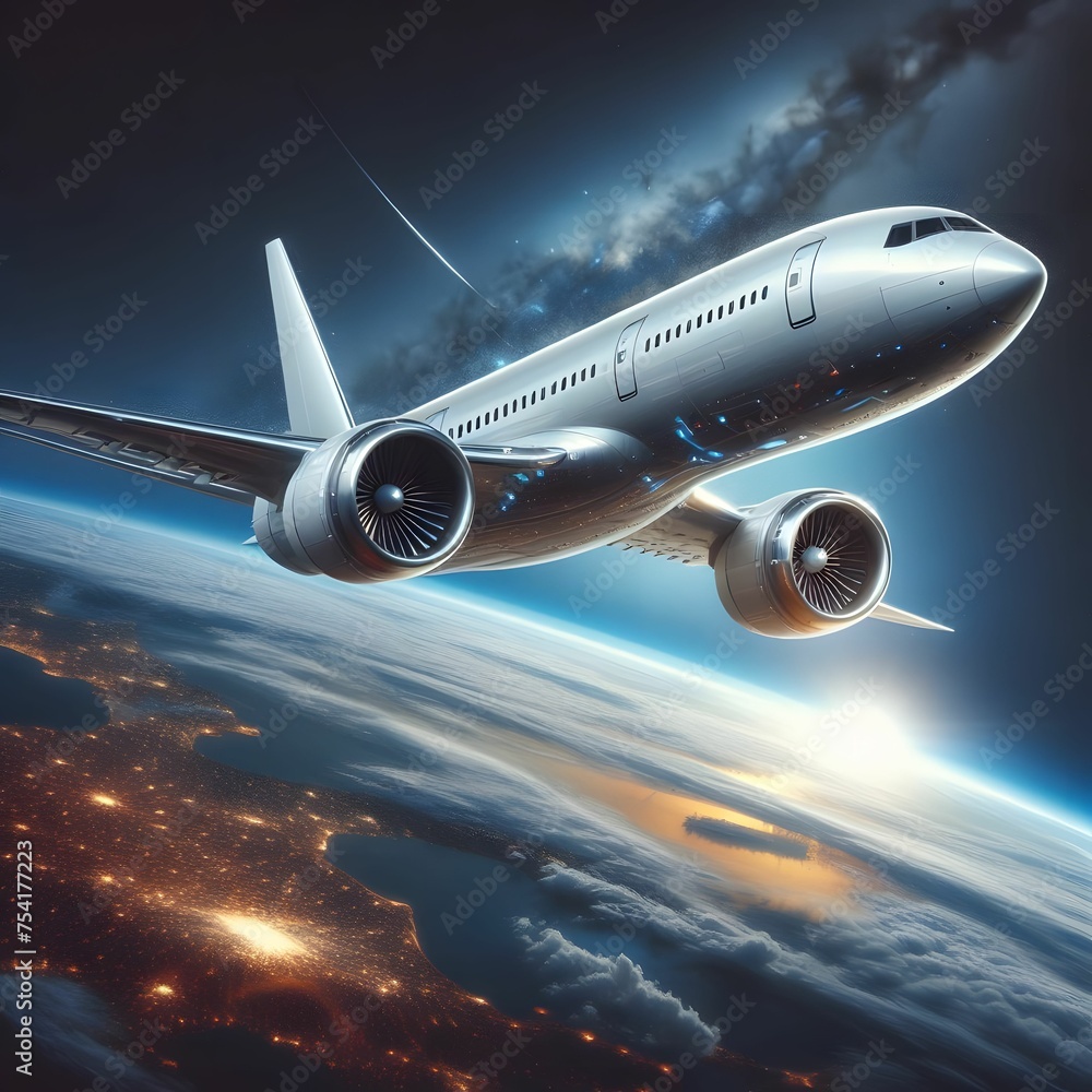 Fototapeta premium future airliner in earth orbit.