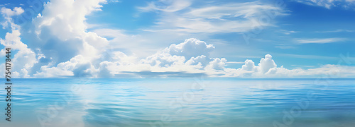 tropical beach panorama, seascape with a wide horizon, showcasing the beautiful expanse of the sky meeting the sea © Rana