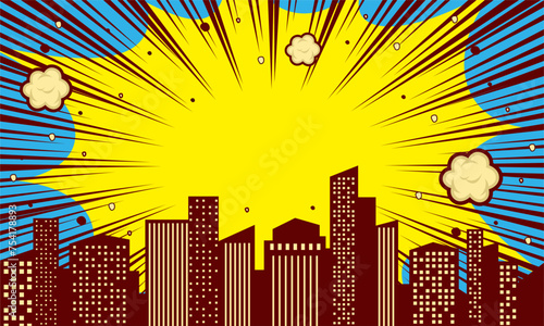 Comic cartoon city skyline background