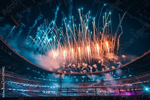 Fireworks display at a sports stadium