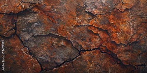 Dark red, orange, brown, cracked rock texture. Generative Ai