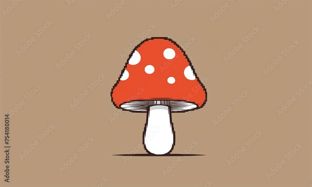 Fly agaric mushroom in the grass. Hand drawn simple illustration.