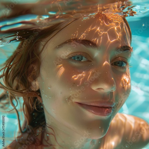 Woman Swimming Underwater in Pool