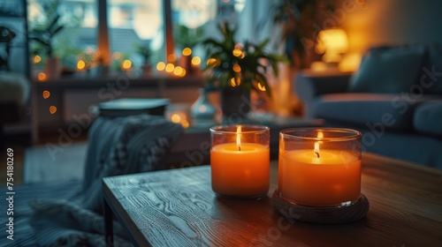 Cozy living room with candles in the background, close-up time-lapse animation video