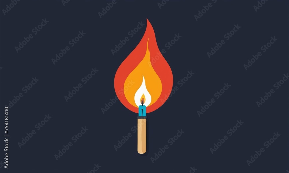 Burning match on a dark background. Flat design. simple illustration Burning match on a dark background. Flat design. simple illustration