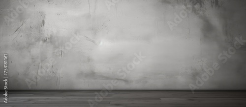 The black and white photo shows an empty room devoid of any furniture or people. The room appears stark and minimalistic, with high contrast lighting emphasizing the emptiness.