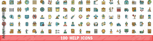 100 help icons set. Color line set of help vector icons thin line color flat on white