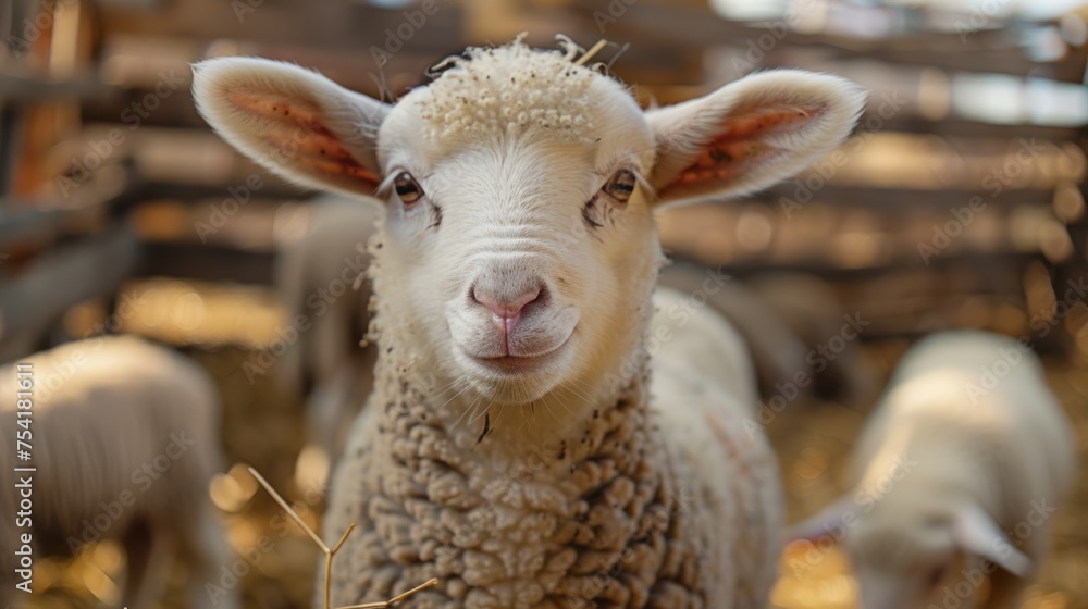 raise sheep with great joy, in farms, shear sheep to sell in market, farm scene with happy sheep