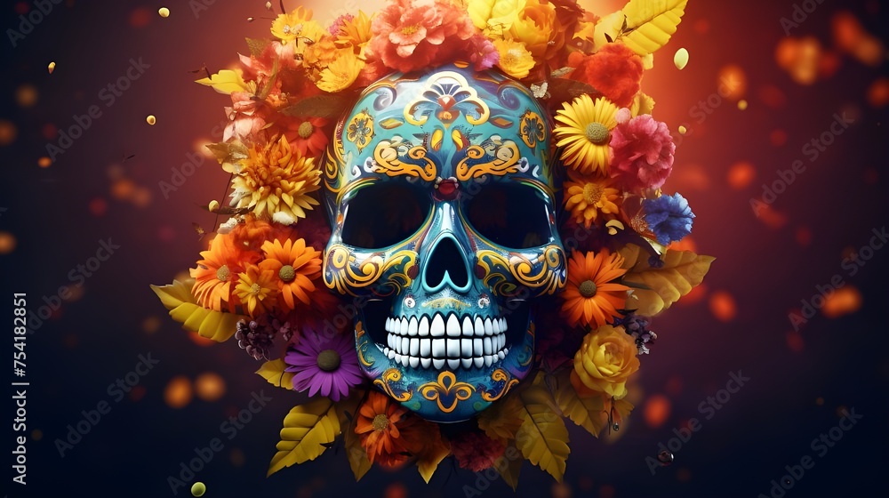 Art of Catrina Sugar Skull with flowers Day of the Dead wallpaper Mexican Calavera Skeleton head

