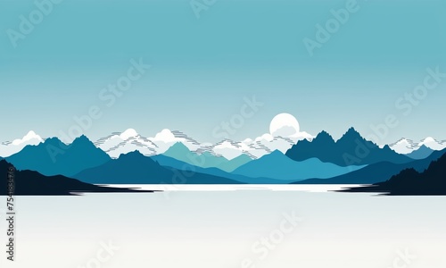 Mountains and sea landscape, illustration in flat style. photo