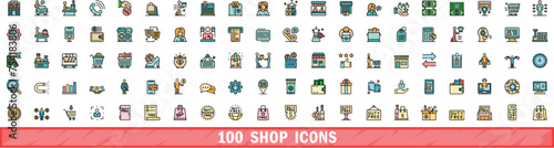 100 shop icons set. Color line set of shop vector icons thin line color flat on white photo