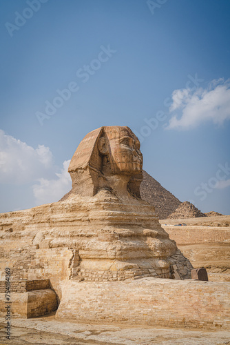 Cairo  Egypt - October 26  2022. View of the great Sphinx of Gizah around the pyramids of Giza  Cairo.