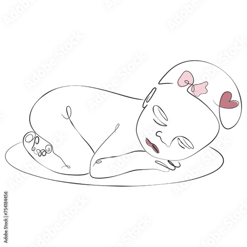 sleeping baby lineart with little colors