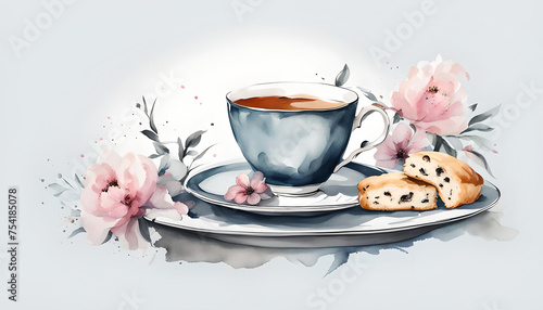Beautiful teatime with scones and flowers photo
