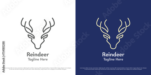 Deer antler logo design illustration. Line silhouette zoo jungle forest wildlife animal deer reindeer horn club hunter stag doe ruminant hart antelope. Simple minimal minimalist elegant icon symbol.
