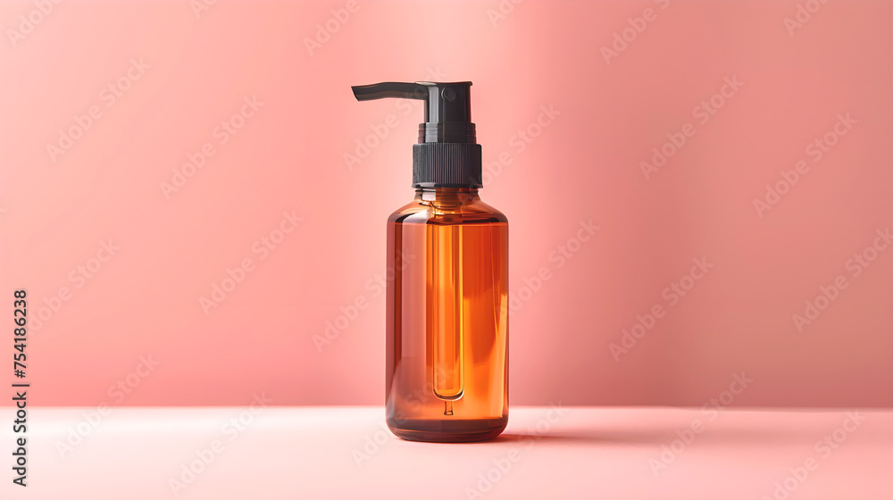 Bottle of capsule shape with serum on peach background. Skin care products. Design Cosmetics Product Bottle of capsule shape with serum on peach background. Skin care products. Design Cosmetics Product