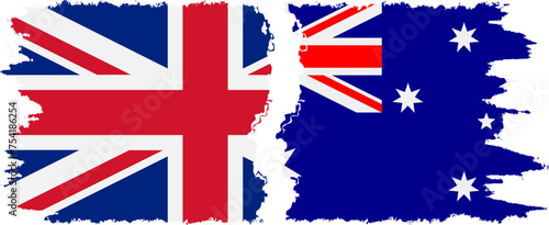 Australia and United Kingdom grunge flags connection vector
