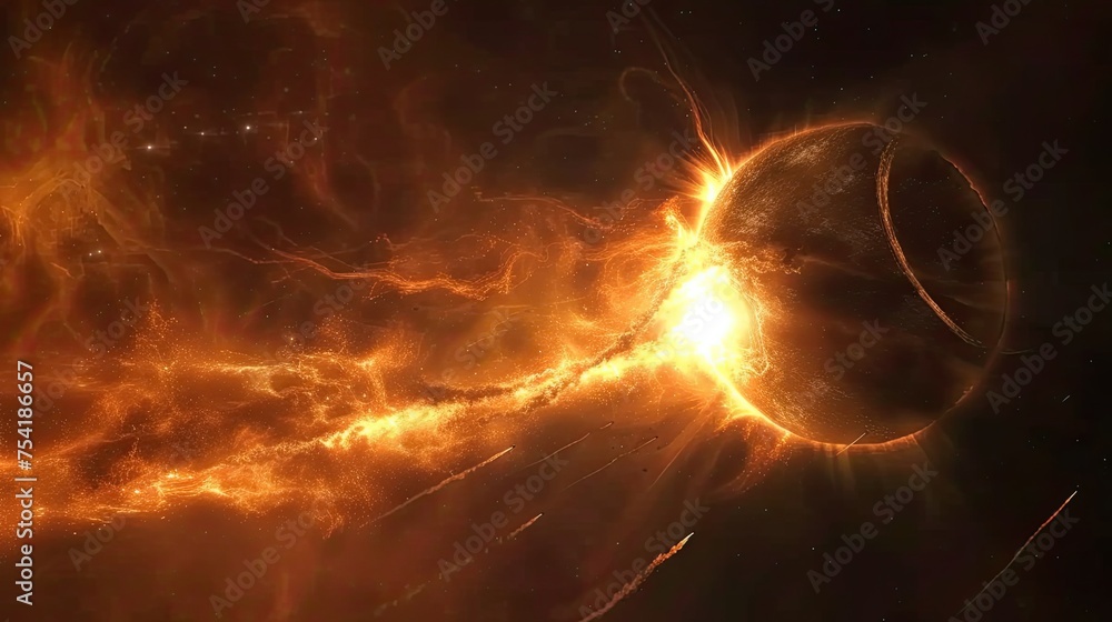 Solar flare erupts intense burst of solar energy in space. Generated by AI - obrazy, fototapety, plakaty 