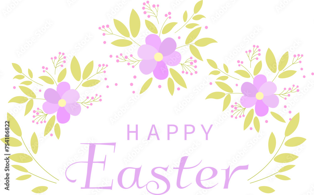 Happy Easter vector card. Garland of flowers and the inscription Happy Easter. Spring card. Postcard with spring flowers.