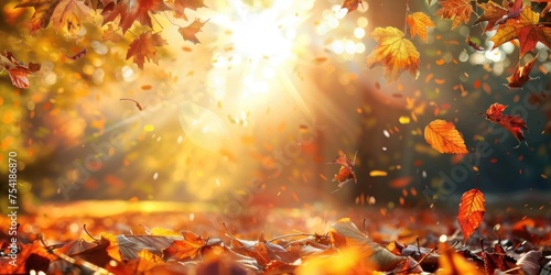 Autumnal sunny nature background art. Generative Ai