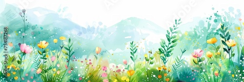 Vibrant Spring Flower Field Watercolor Banner