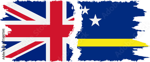 Curacao and United Kingdom grunge flags connection vector