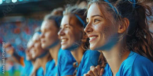 A team of girls - a female football team. Generative Ai