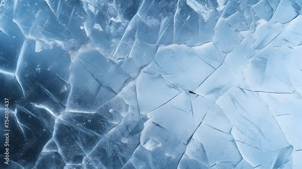 Obraz premium Ice texture crack surface, abstract winter background